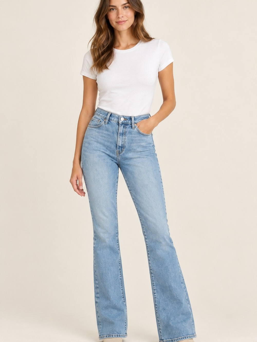 crown & ivy Light Blue High-Rise Flare Jeans